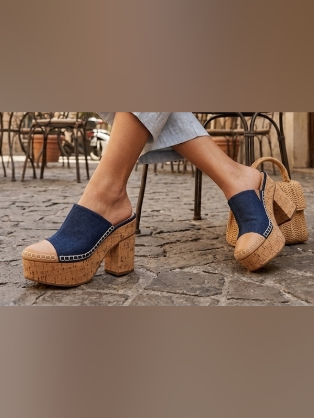 Schutz Denim & Cork Platform Mules Sz. 9.5